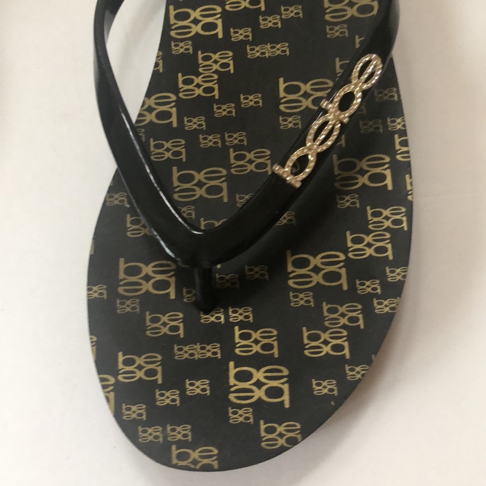 bebe Black Slim Crystal Logo Flip Flops - Picture 3 of 6